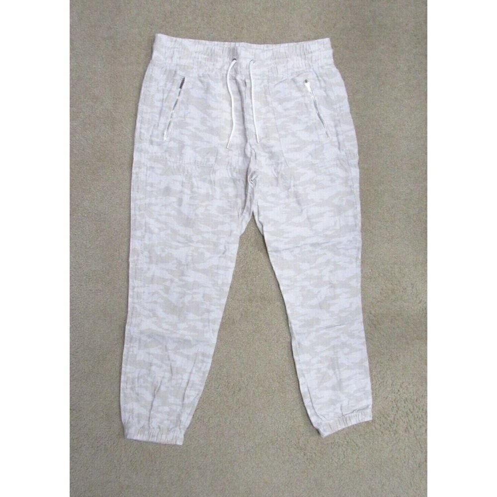 Athleta Cabo Tide Linen Jogger Pantsβ Women Size 10 in Neutral Camo Pull On